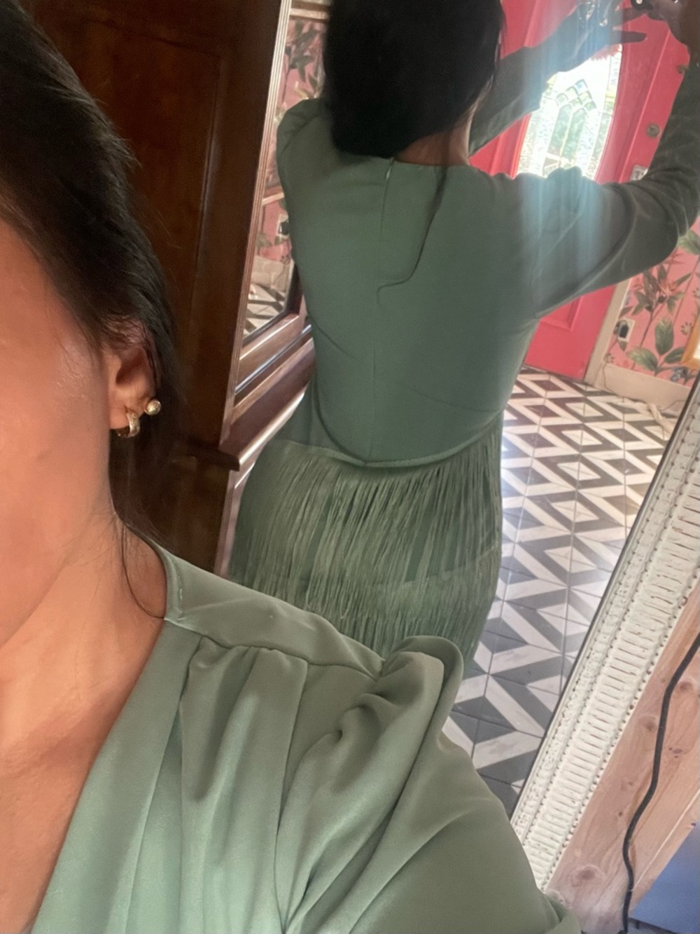 Chic Long Sleeve Fringe Dress in Teal - Picture 6 of 8
